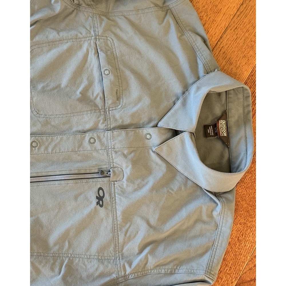 Outdoor Research Shirt Mens Large Gray Short Sleeve Snap Button Hiking Techwear